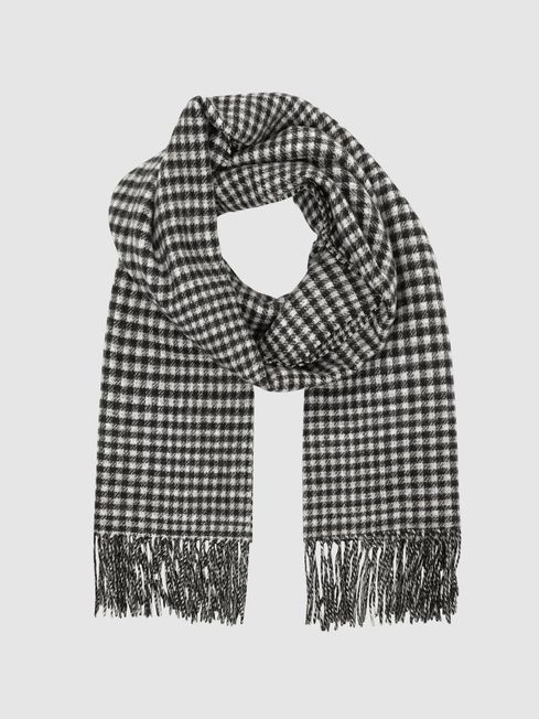 Reiss Black Cassidy Double Face Dogtooth Check Wool Cashmere Scarf