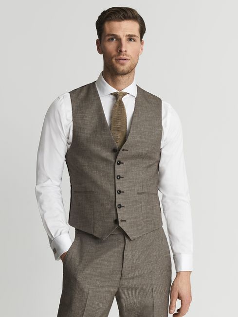 Reiss Brown Dome Puppytooth Waistcoat