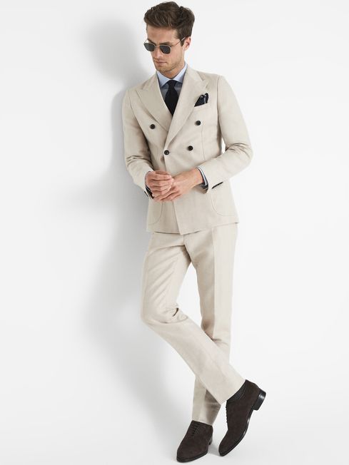 Double Breasted Herringbone Blazer - REISS