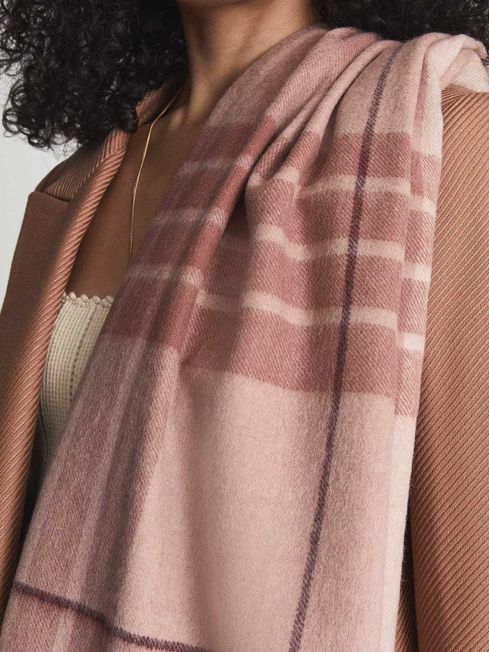 Reiss Dusty Rose Austral Cashmere Blend Checked Scarf