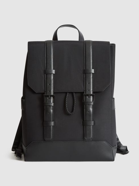 Reiss Black Bellingham Backpack Multi Pocket Nylon Backpack