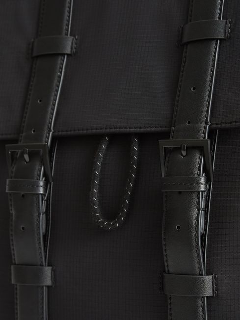 Reiss Black Bellingham Backpack Multi Pocket Nylon Backpack