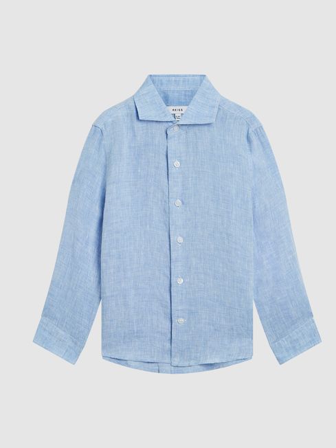 Reiss Soft Blue Ruban Long Sleeve Linen Shirt