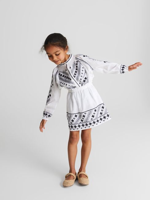 Reiss White Quinn Junior Embroidered Mini Skirt
