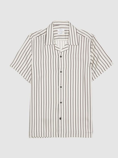 Reiss Black/Ivory Svenson Cuban Collar Striped Shirt