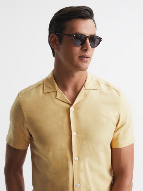 Reiss Lemon Max Linen Blend Cuban Collar Shirt
