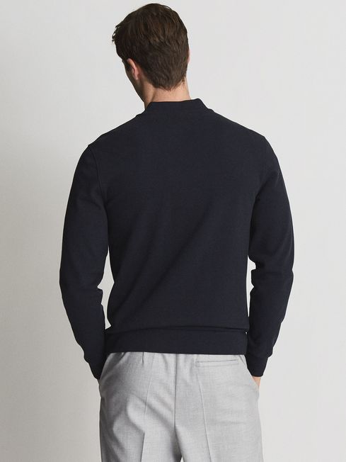 Reiss Navy Motel Textured Bomber Jacket 
