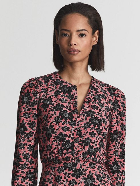 Mayzie Crew Neck Printed Midi Dress - REISS