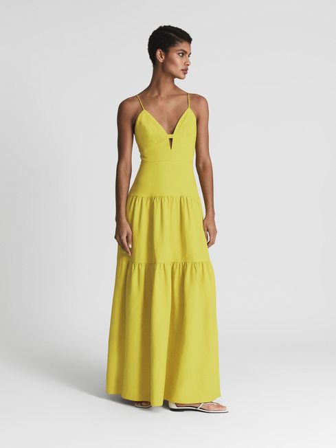 Reiss Lime Frida Strappy Linen Maxi 
