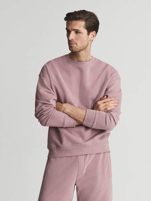 Reiss Dust Pink Alistar Oversized Garment Dye Sweatshirt