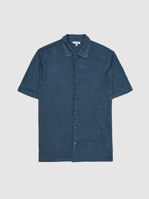 Reiss Indigo Resort Linen Jersey Button 
