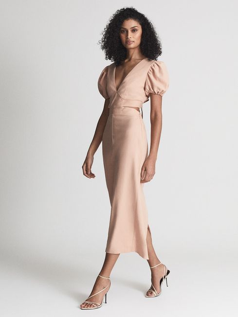 Reiss Peach Jennah Puff Sleeve Cut Out 