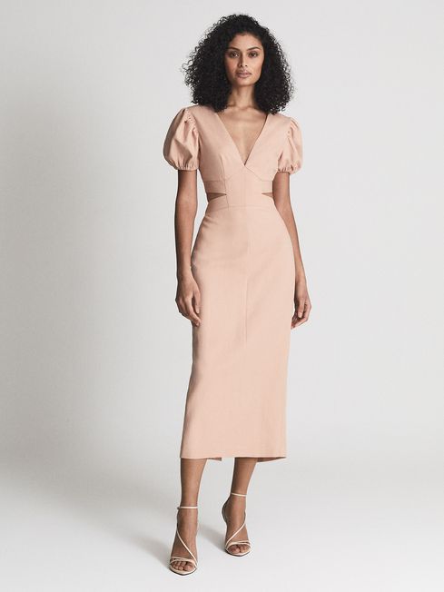Reiss Peach Jennah Puff Sleeve Cut Out 