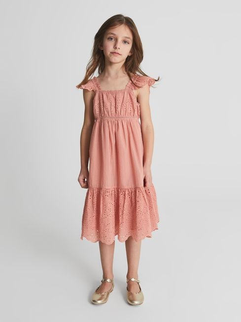 Reiss Blush Cora Junior Textured Lace Detail Maxi Dress