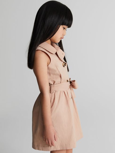 Reiss Pink Dana Junior Linen Blend Mini Dress