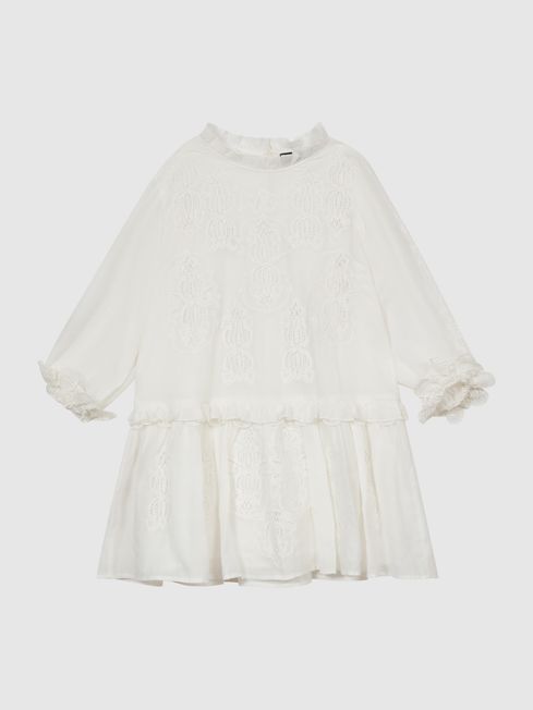 Reiss Ivory Lyra Junior Lace Embroidered Dress