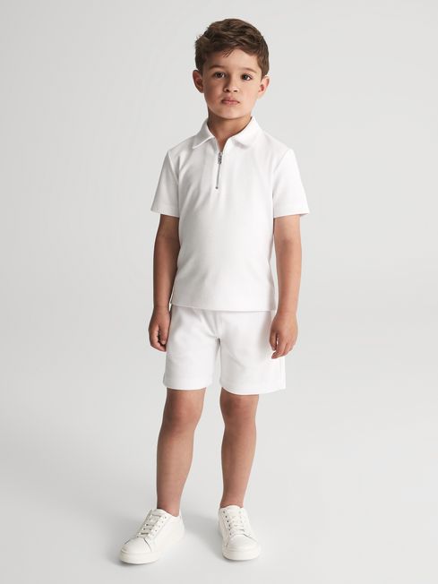 Reiss White Norton Textured Drawstring Jersey Shorts