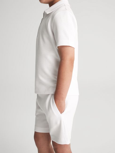 Reiss White Norton Textured Drawstring Jersey Shorts