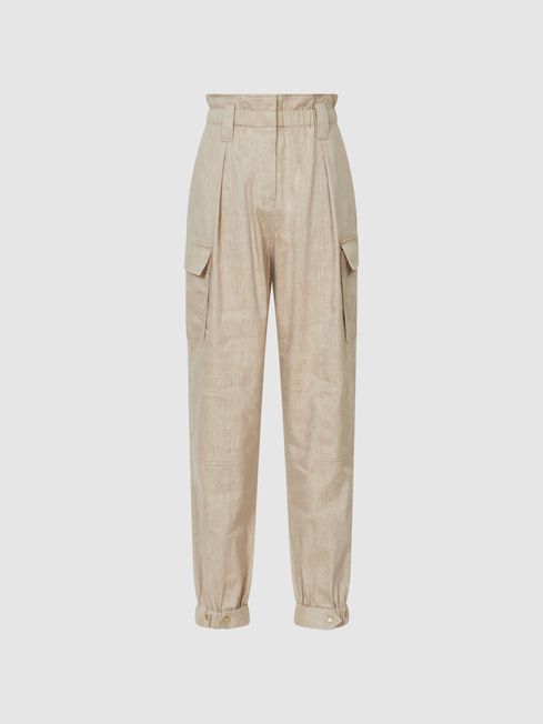 Reiss Neutral Dora Petite Linen Cargo 