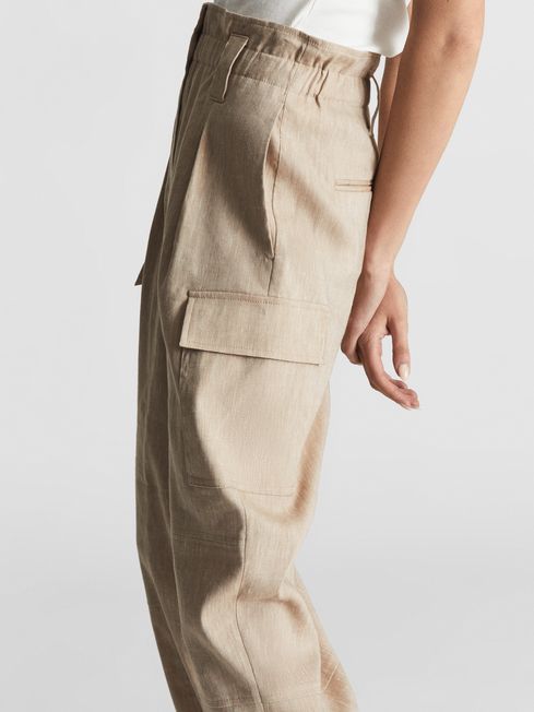 Reiss Neutral Dora Petite Linen Cargo 