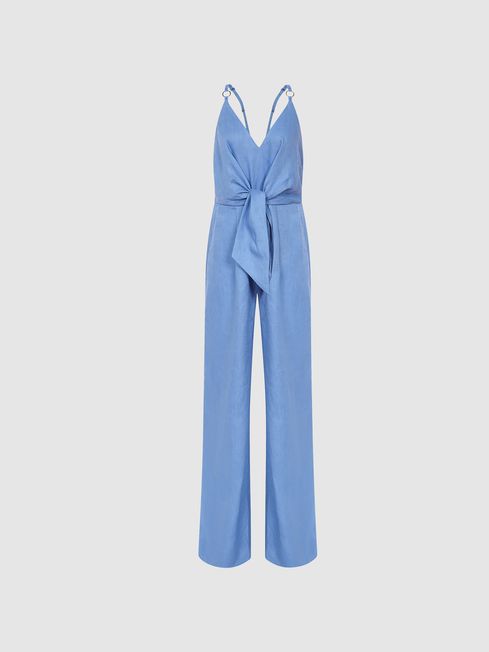 Reiss Blue Ana Petite Linen Jumpsuit 
