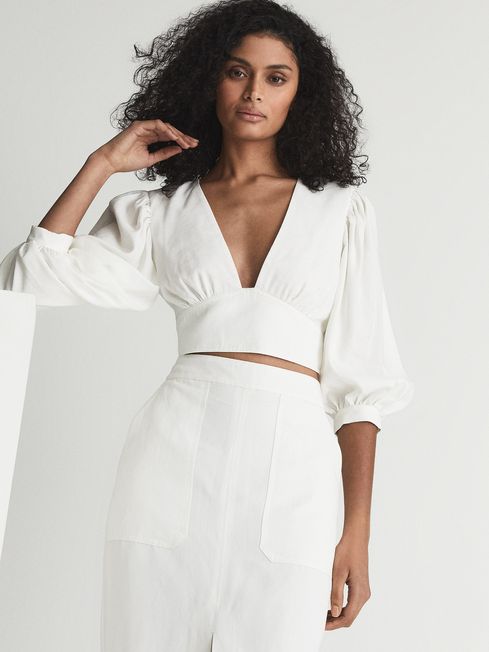 Reiss White Ava Bow Back Co-ord Crop Top | REISS Germany