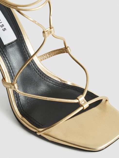 Reiss Gold Kali High Leather Strappy Wrap Sandals