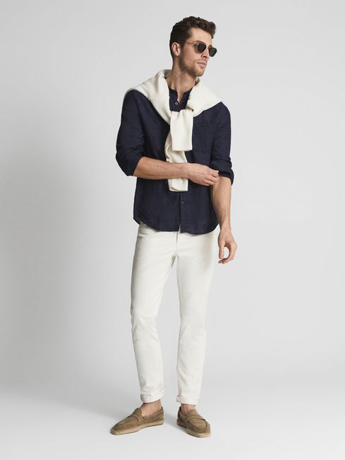 Reiss Navy Ocean Linen Grandad Collar 
