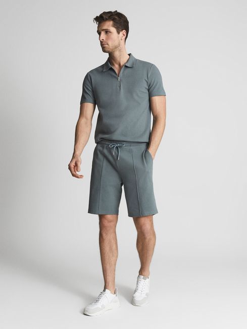 Reiss Sage Green Norton Textured Drawstring Jersey Shorts