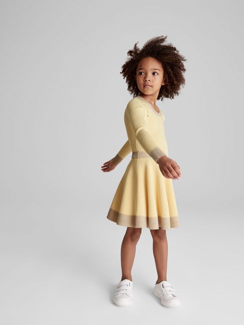Reiss Yellow Coraline Junior Colourblock Knitted Dress