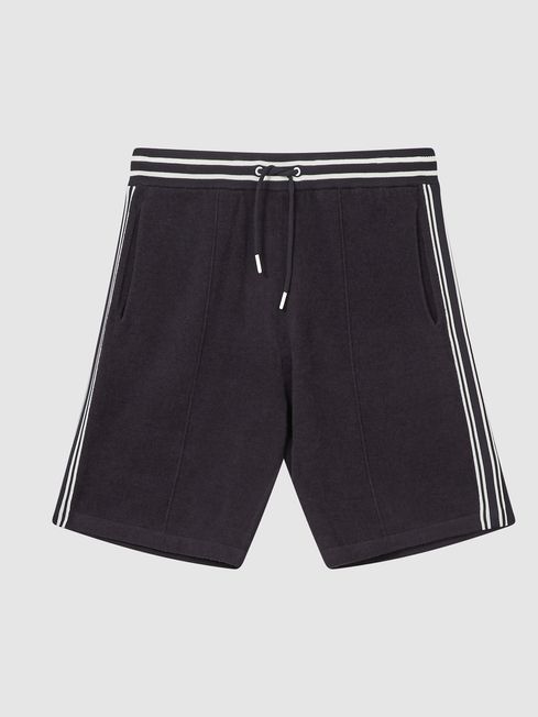 Reiss Navy Valley Velour Side Stripe Shorts