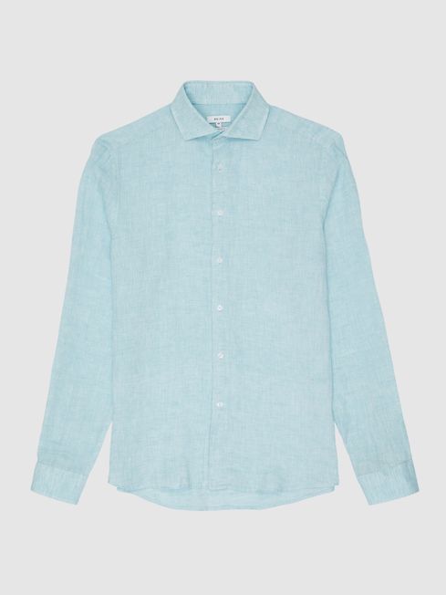 Reiss Aqua Ruban Linen Regular Fit Shirt
