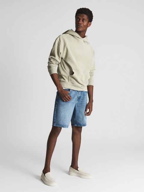 Reiss Mid Blue Cobain Frayed Edge Denim 