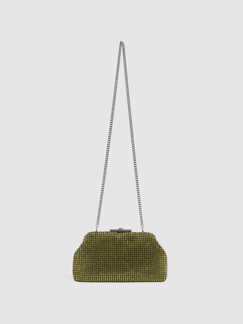 Reiss Pistachio Adaline Embellished Clutch Bag