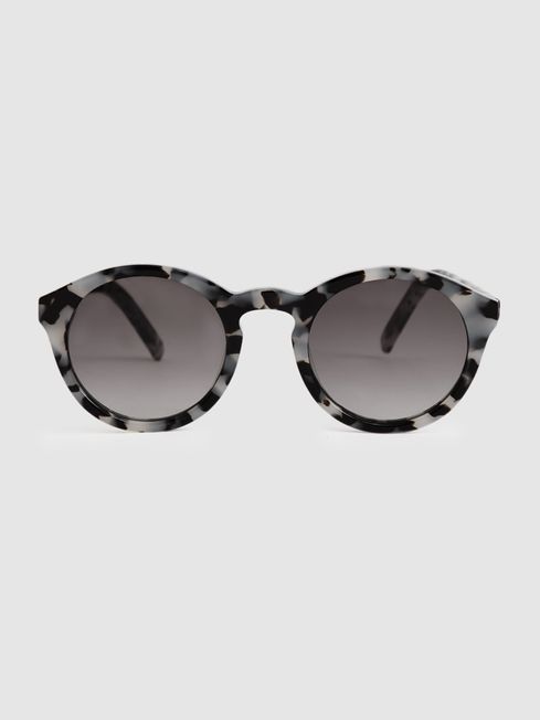 Reiss Black/White Barstow Round Sunglasses