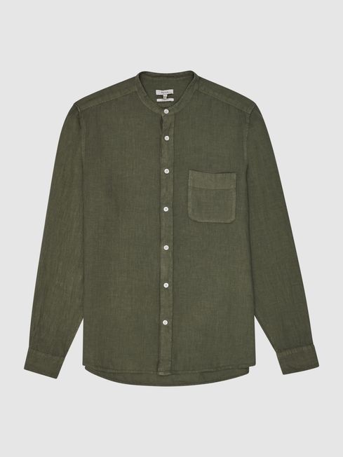 Reiss Olive Ocean Linen Grandad Collar 