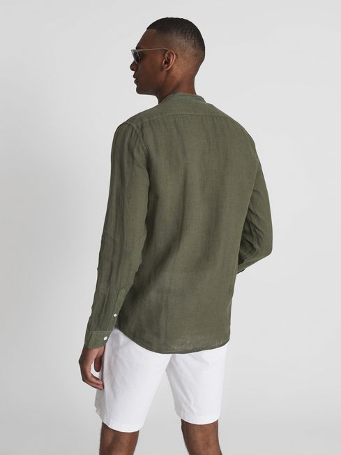 Reiss Olive Ocean Linen Grandad Collar 