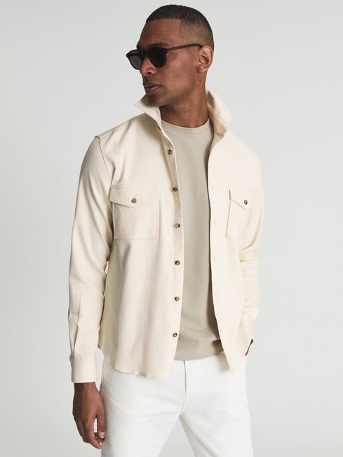 Reiss Ecru James Twill Jersey Overshirt