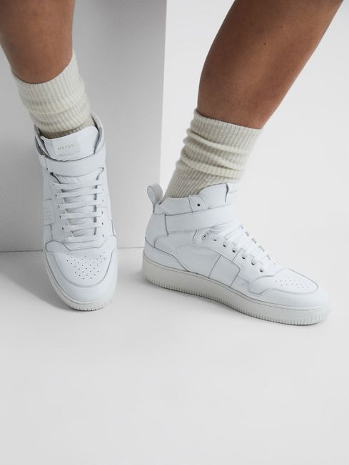Reiss White Aira High Top Leather Trainers