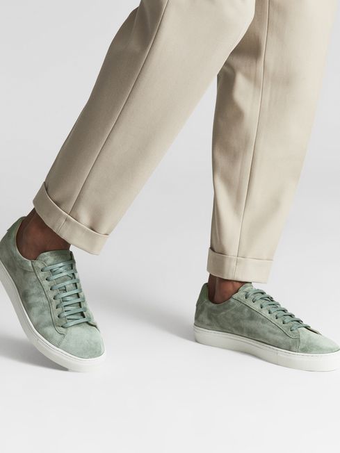 Reiss Mint Finley Leather Trainers