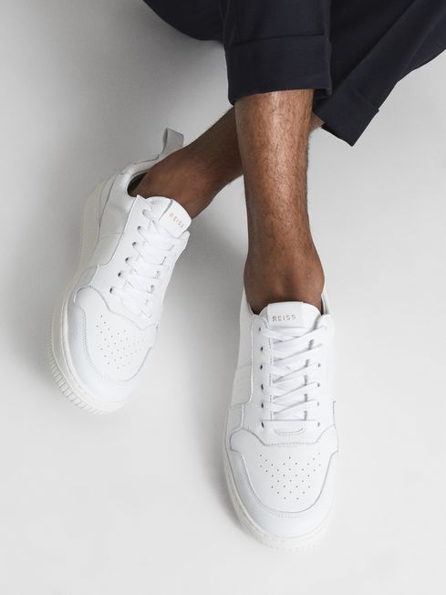 Reiss White Aira Low Top Leather Trainers