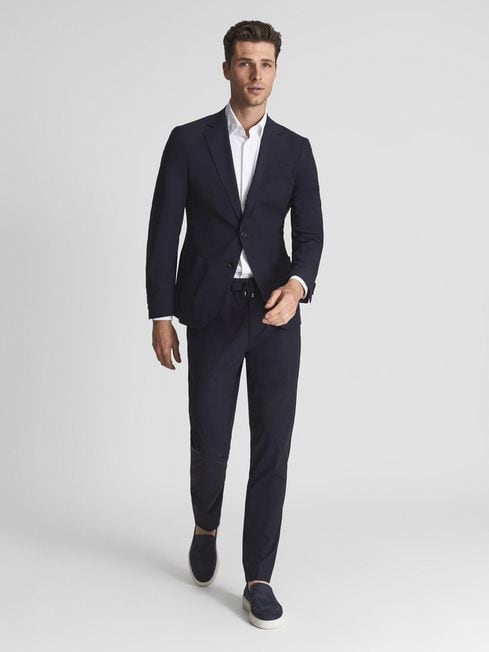 Reiss Navy Voyage Single Breasted Technical Blazer