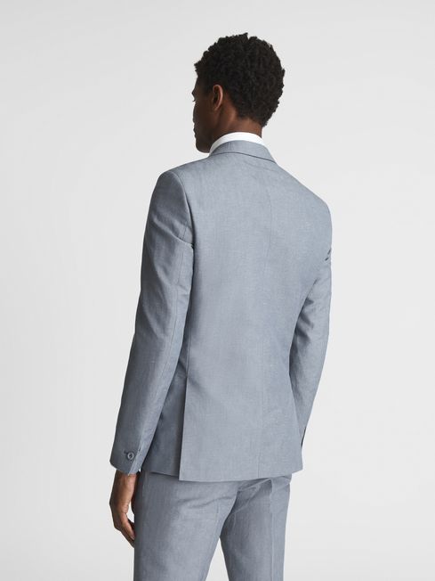 Reiss Airforce Blue Tone Double Breasted Linen Blazer