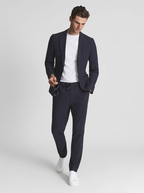 Reiss Navy Voyage Elasticated Waist Technical Trousers