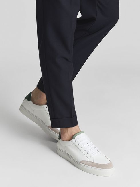 Reiss White/Forest Ashley Leather Contrast Sole Trainers