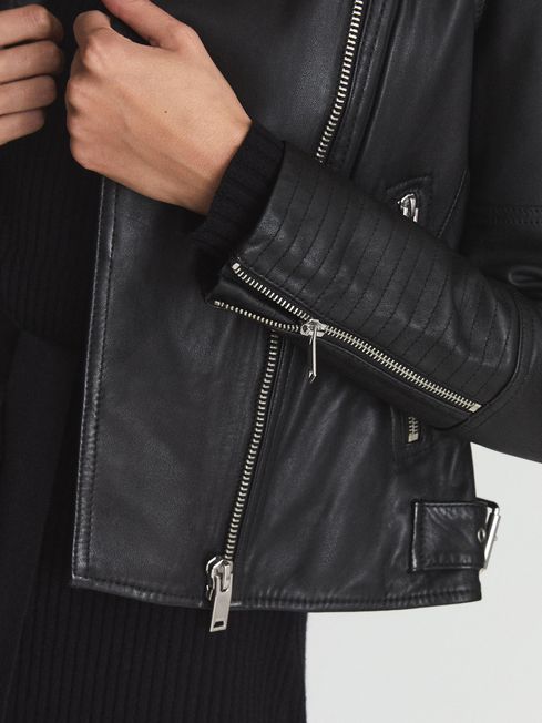 reiss tallis leather biker jacket black