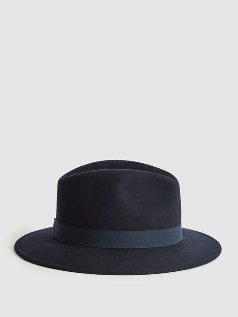 Reiss Navy Ashbourne Wool Fedora Hat