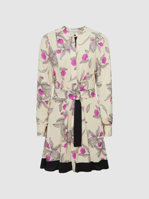 Reiss Cream Zoe Orchid Print Mini Dress 