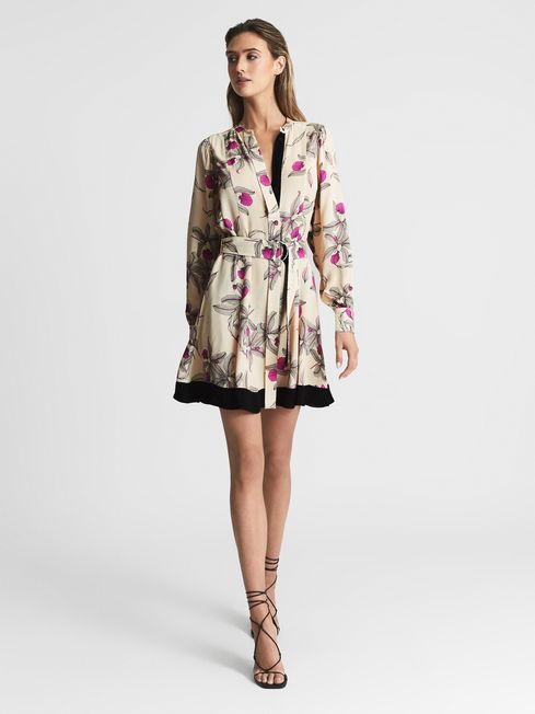 Reiss Cream Zoe Orchid Print Mini Dress 