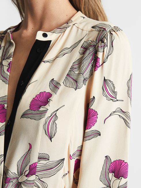Reiss Cream Zoe Orchid Print Mini Dress 